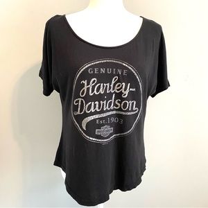 HARLEY DAVIDSON Womens Black Graphic T-Shirt Short Sleeve Wisconsin